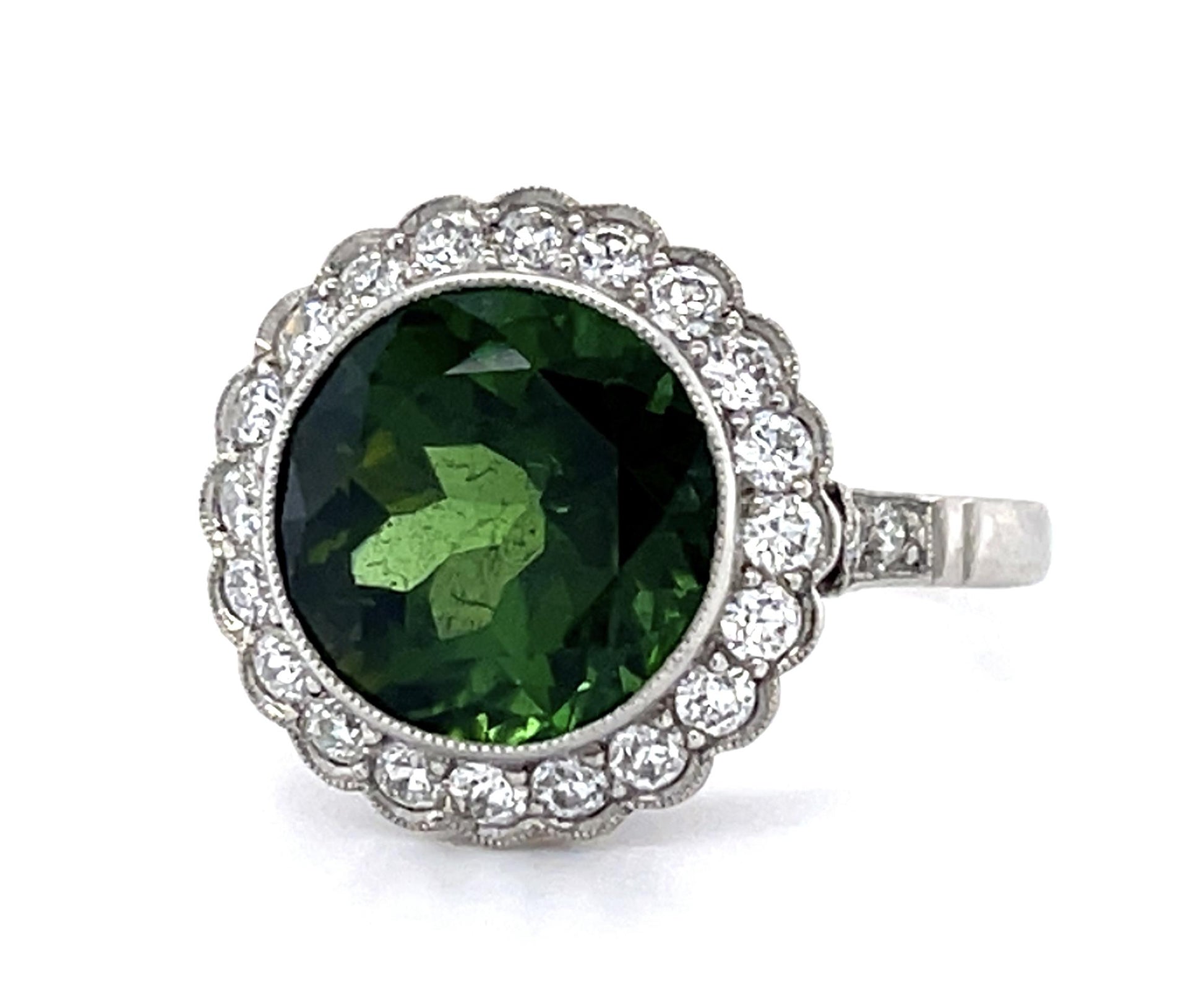 4.74ct Green Tourmaline & .61ctw Diamond PT Ring 5.50gr Size 7