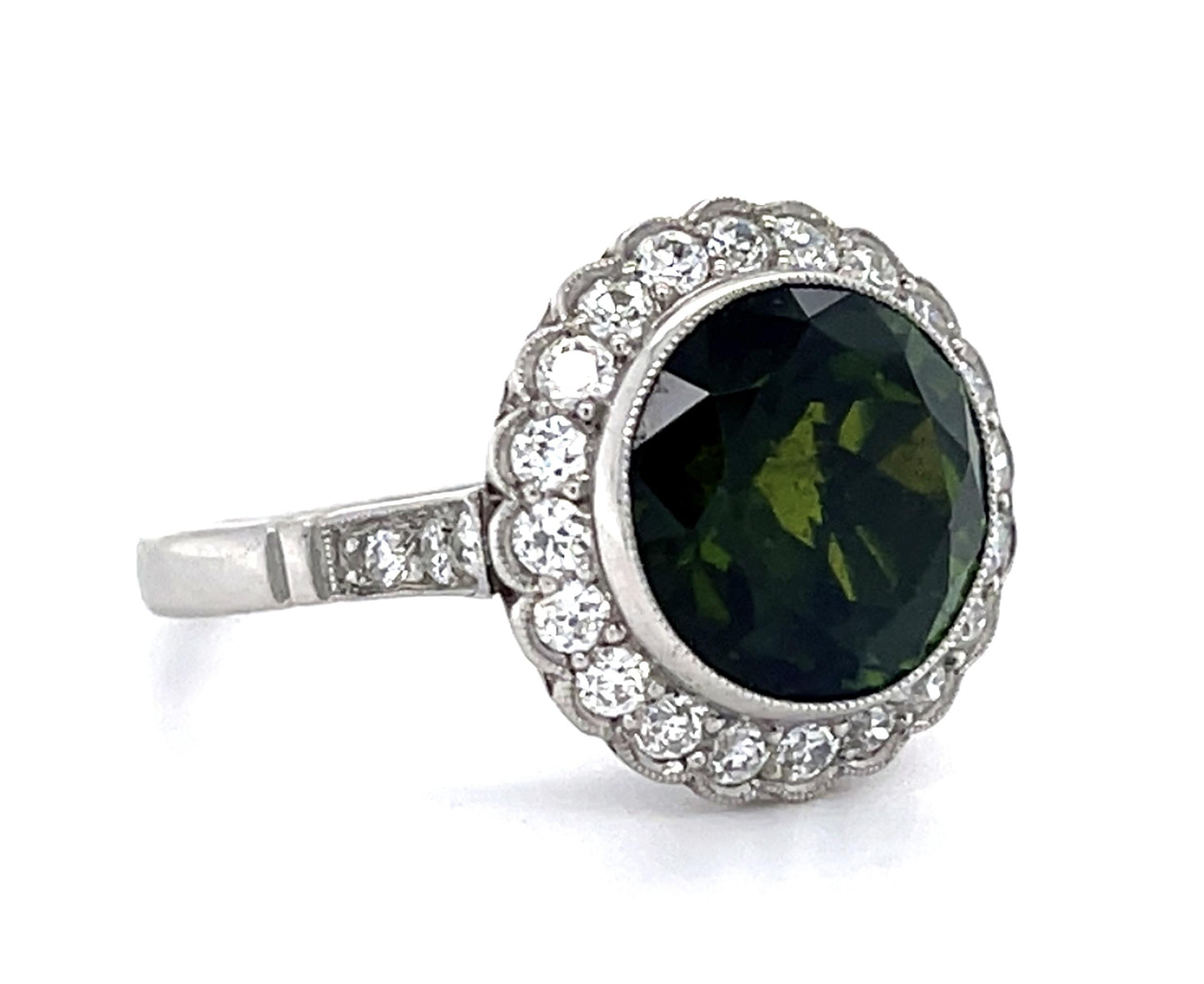 4.74ct Green Tourmaline & .61ctw Diamond PT Ring 5.50gr Size 7
