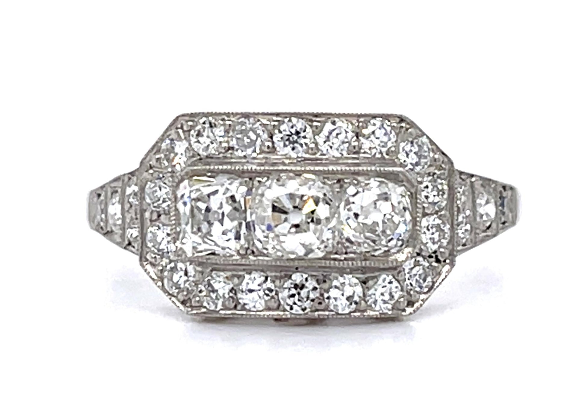 .54ct Old Mine Center Diamond PT Ring .76ct (2 SD) 7 Size 3.91g