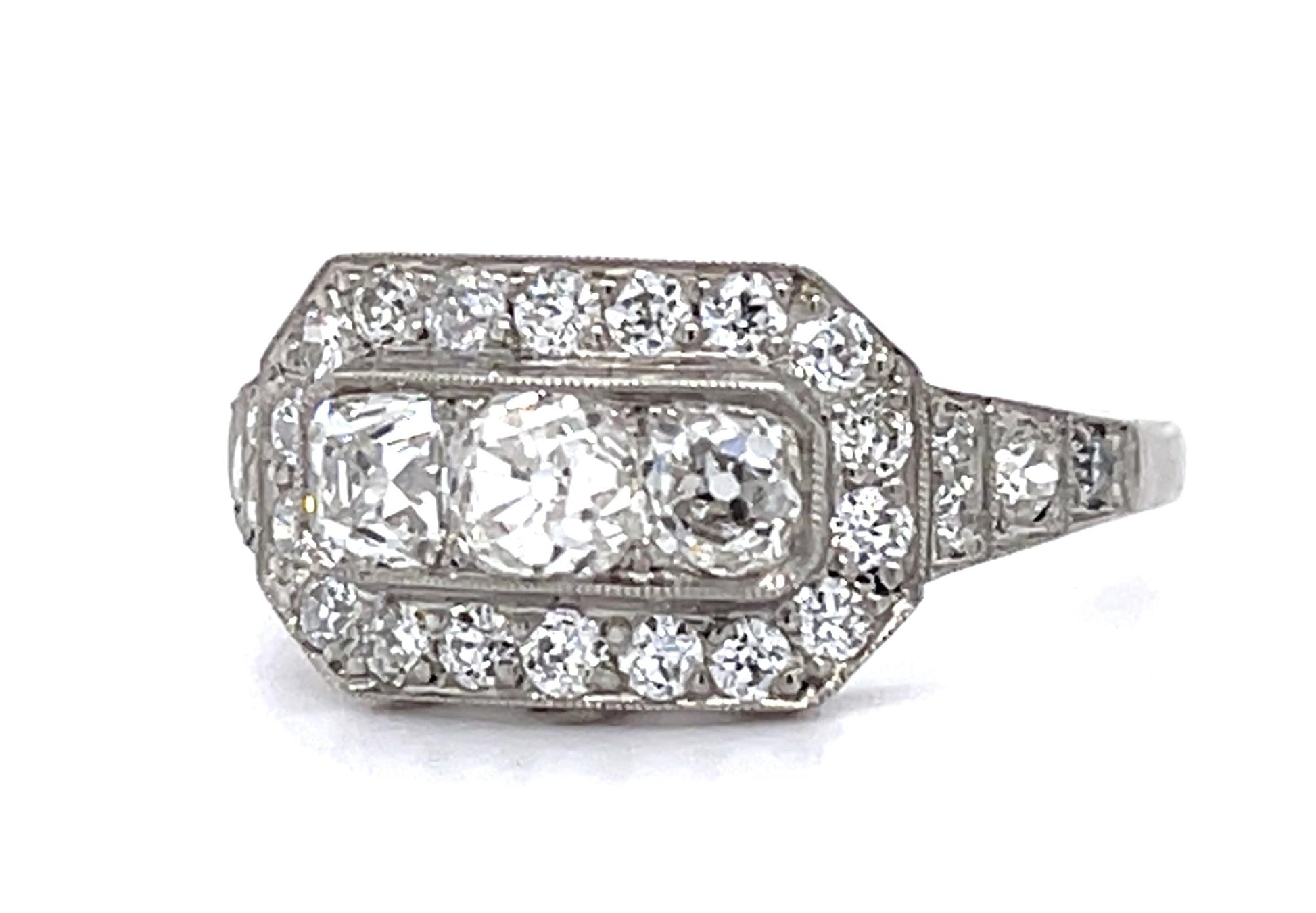 .54ct Old Mine Center Diamond PT Ring .76ct (2 SD) 7 Size 3.91g