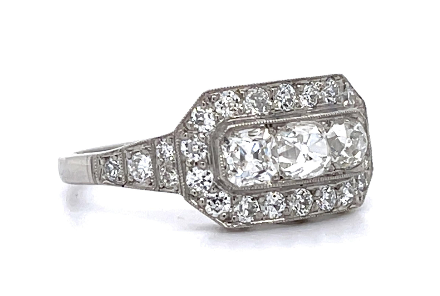 .54ct Old Mine Center Diamond PT Ring .76ct (2 SD) 7 Size 3.91g