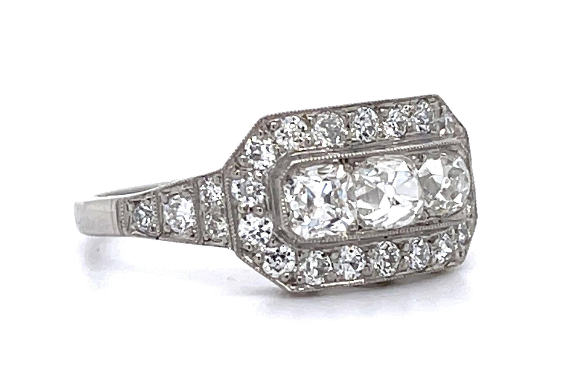 .54ct Old Mine Center Diamond PT Ring .76ct (2 SD) 7 Size 3.91g