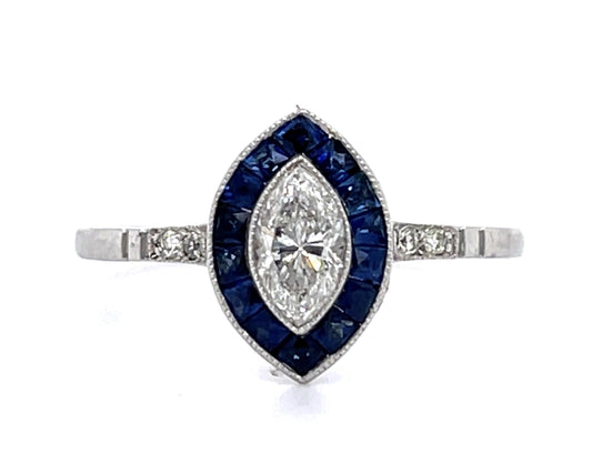 0.40ct Diamond &  0.42ctw Sapphire Ring Handmade Sd .06ct Size 7.25