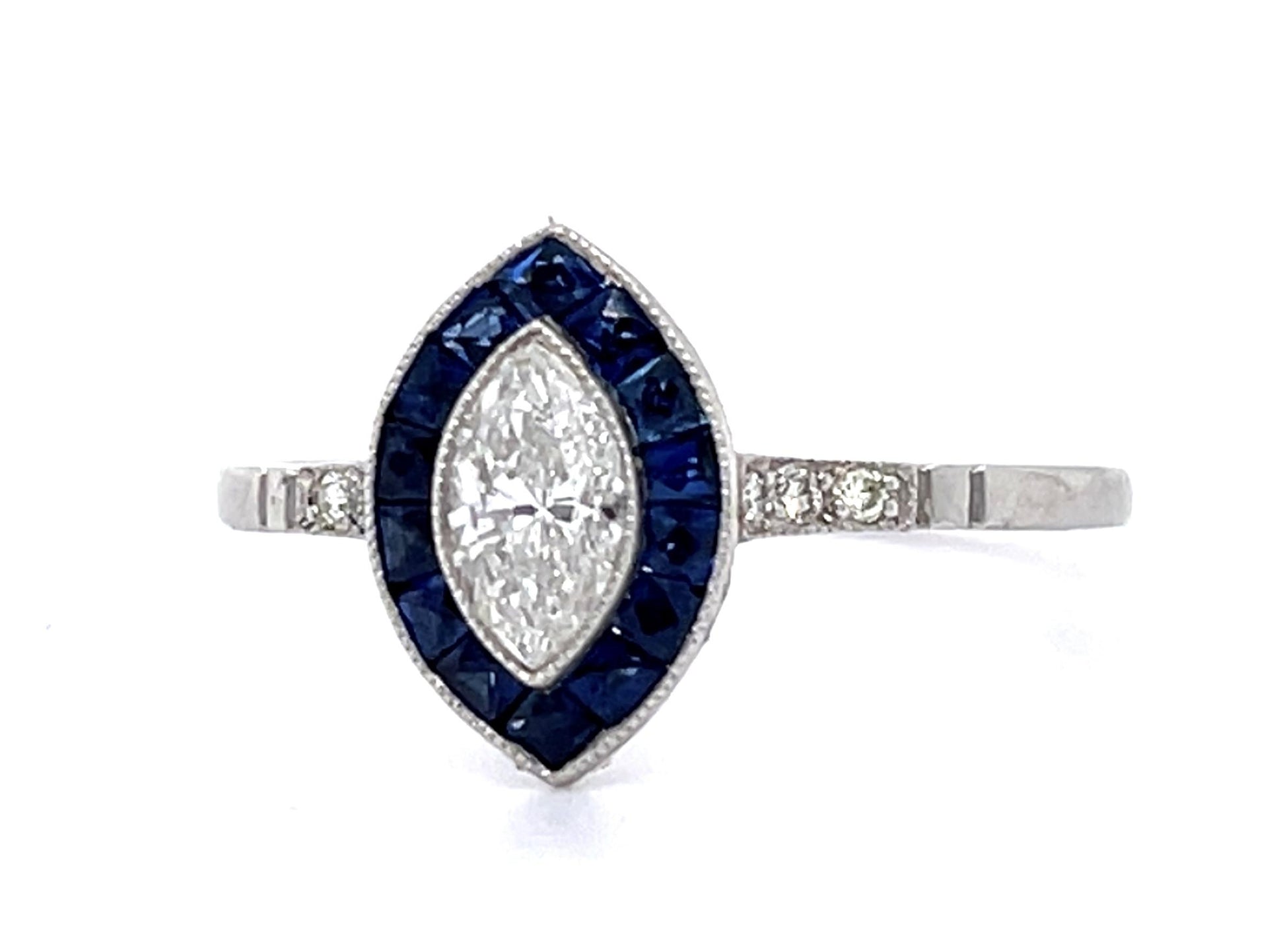 0.40ct Diamond &  0.42ctw Sapphire Ring Handmade Sd .06ct Size 7.25