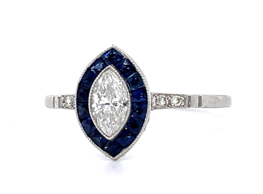 0.40ct Diamond &  0.42ctw Sapphire Ring Handmade Sd .06ct Size 7.25