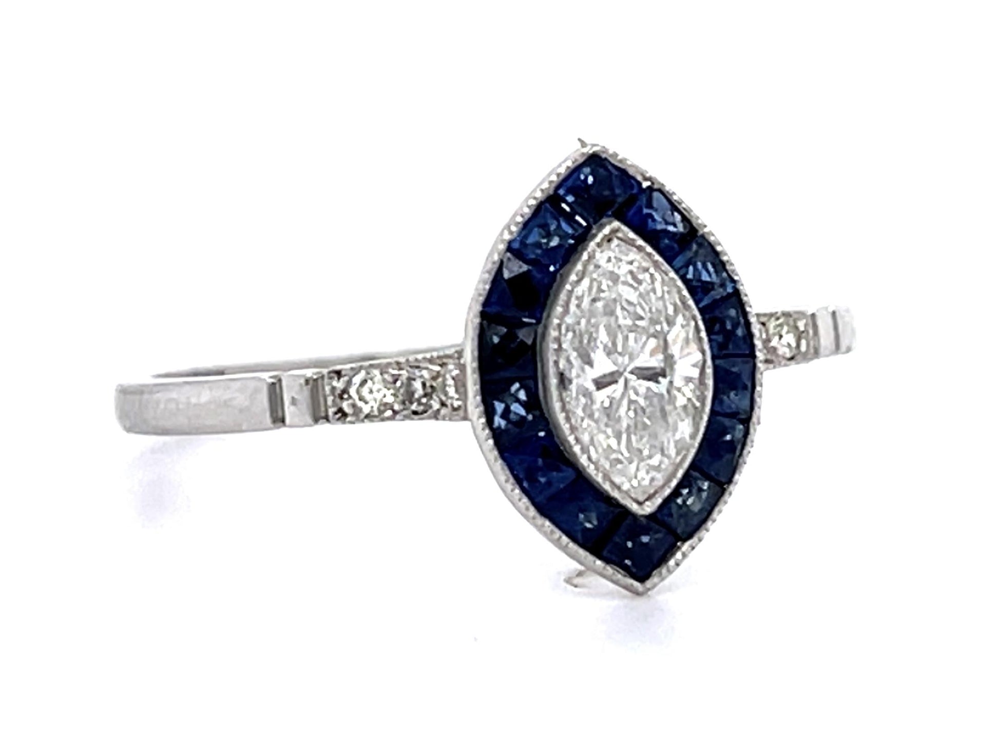 0.40ct Diamond &  0.42ctw Sapphire Ring Handmade Sd .06ct Size 7.25