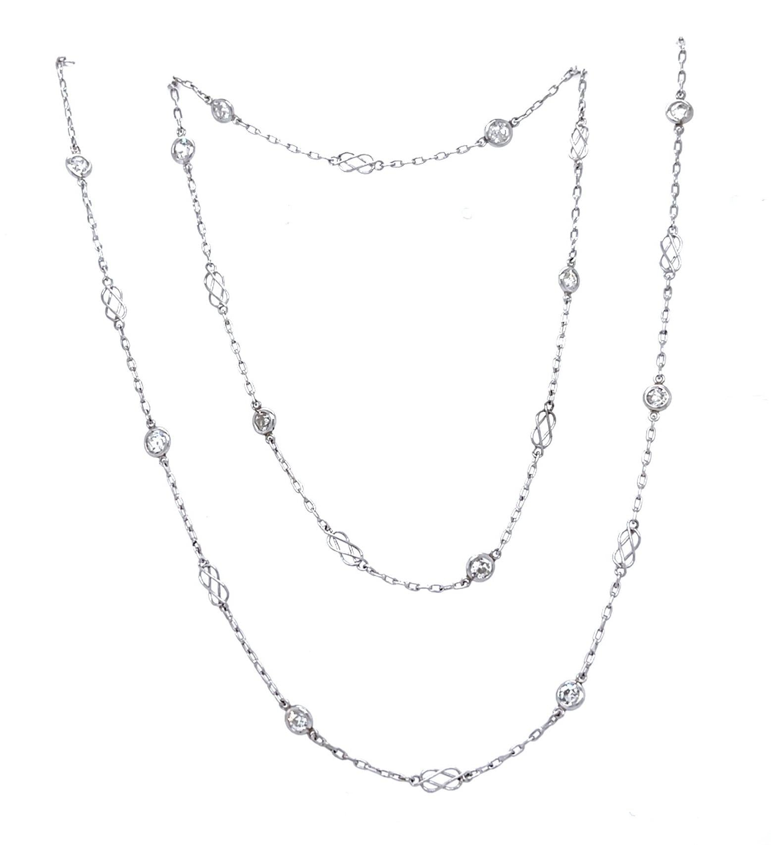 1.89ct Old European Diamond Platinum By The Yard Necklace 27" Length 5.74g