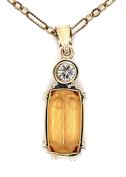 4.36ct Precious Topaz .17ct Diamond 12K+14KY Handmade Pendant 3.17g 18" Chain