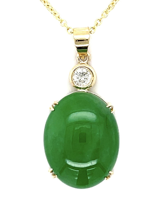 13.32ct Jade .19ct Diamond 12K+14K Pendant 5.90g 16"