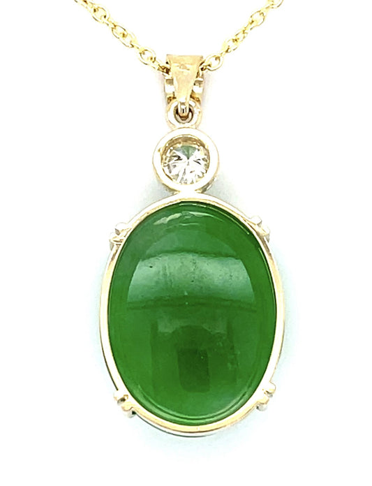 13.32ct Jade .19ct Diamond 12K+14K Pendant 5.90g 16"