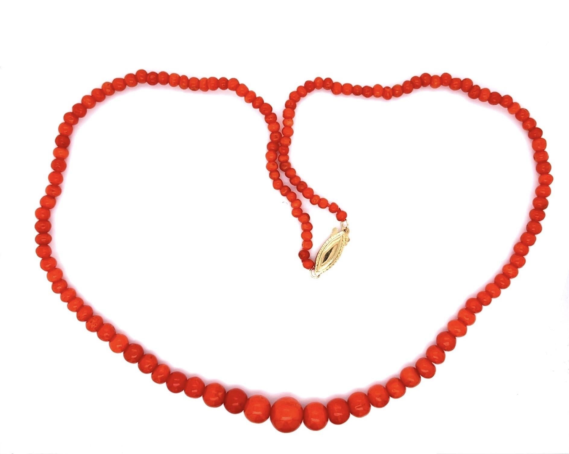 Coral 3mm-9mm 14KY Necklace 18"