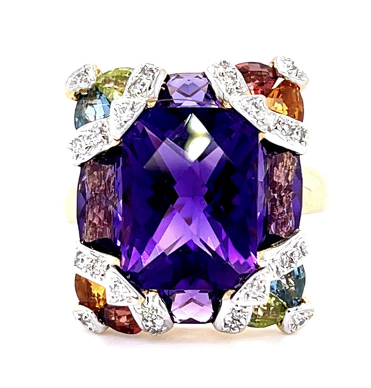 7ct Multicolor Gemstone .16ct Diamond 18KY Ring Bellarri Signed 7.30g 6.75 Size
