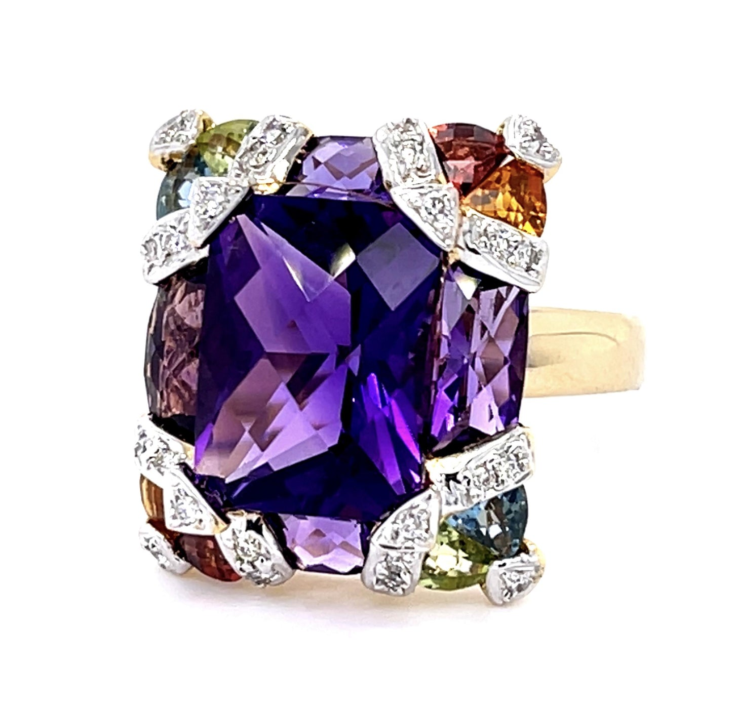 7ct Multicolor Gemstone .16ct Diamond 18KY Ring Bellarri Signed 7.30g 6.75 Size