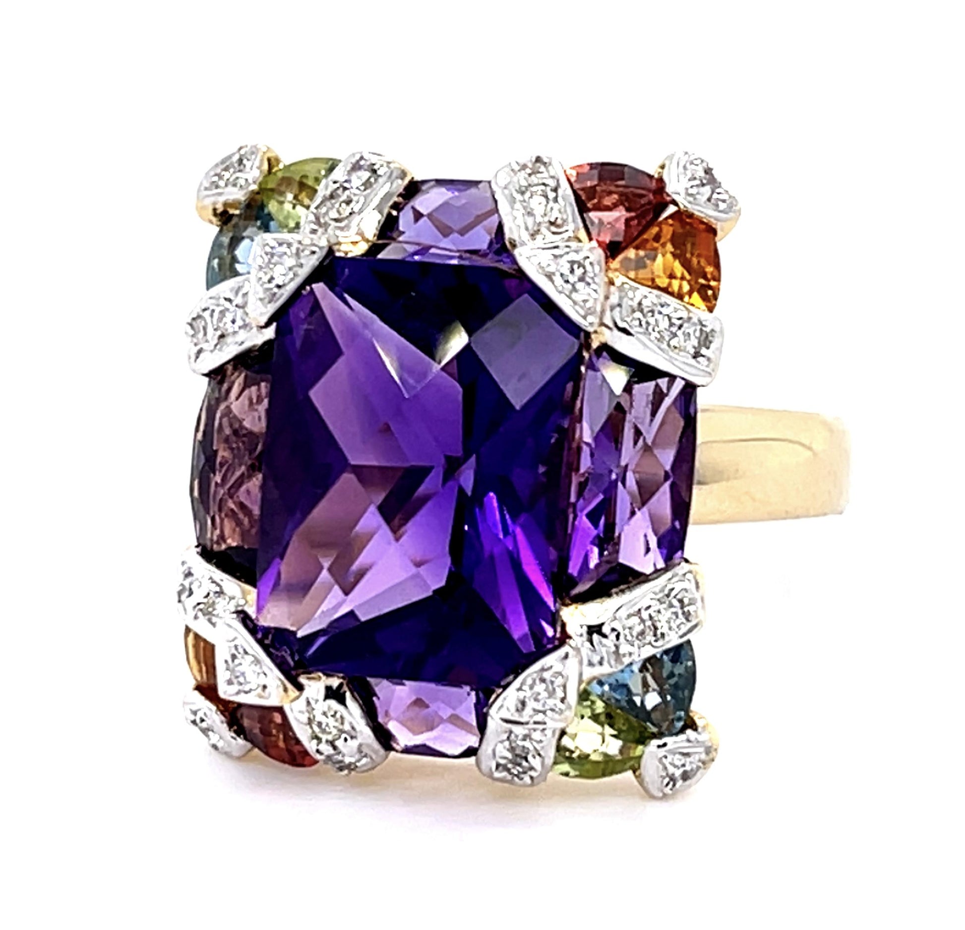 7ct Multicolor Gemstone .16ct Diamond 18KY Ring Bellarri Signed 7.30g 6.75 Size