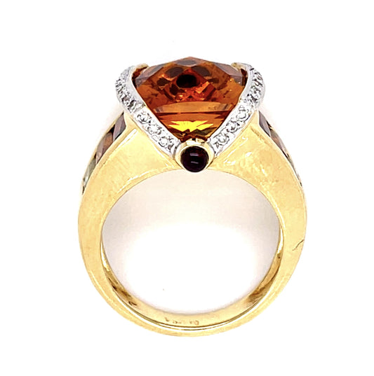 7.50ct Gemstone .16ct Diamond 18KY Ring Bellari Designer 10.70g 7 Size