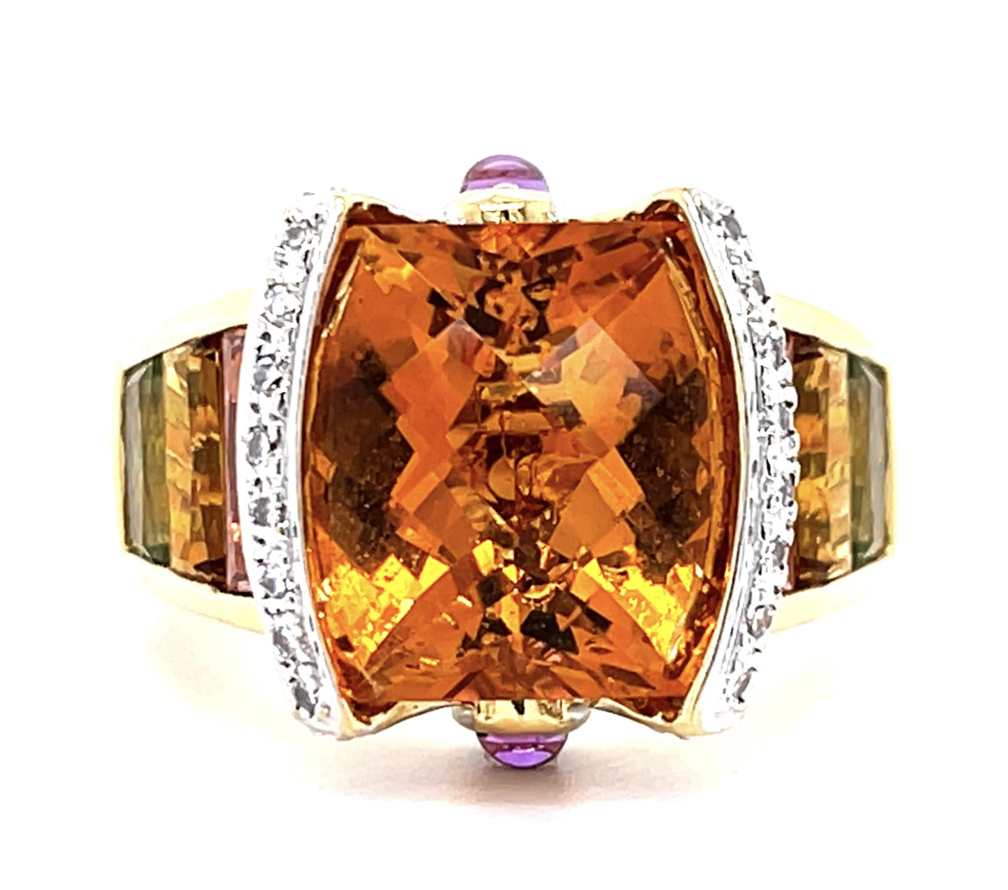 7.50ct Gemstone .16ct Diamond 18KY Ring Bellari Designer 10.70g 7 Size