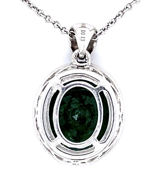 5.96ct Emerald .13ct Diamond 14KW Estate Pendant 5.65g Length 16"