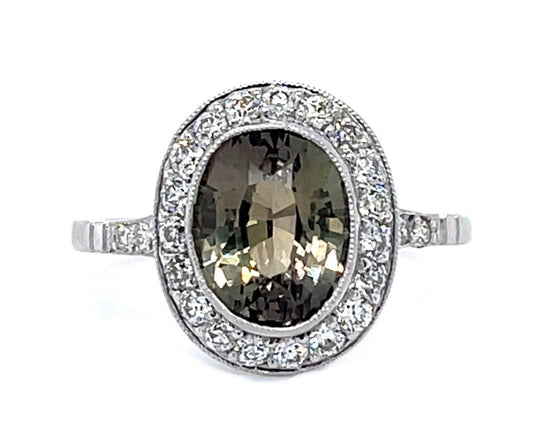 2.50ct Alexandrite .54ct Diamond Platinum Handmade Ring 3.20g 7.50 Size