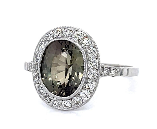 2.50ct Alexandrite .54ct Diamond Platinum Handmade Ring 3.20g 7.50 Size