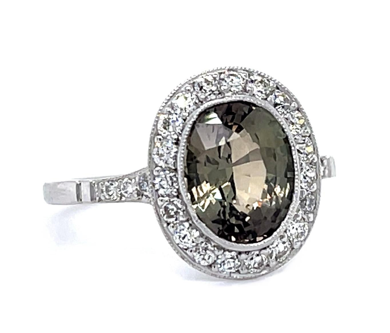 2.50ct Alexandrite .54ct Diamond Platinum Handmade Ring 3.20g 7.50 Size