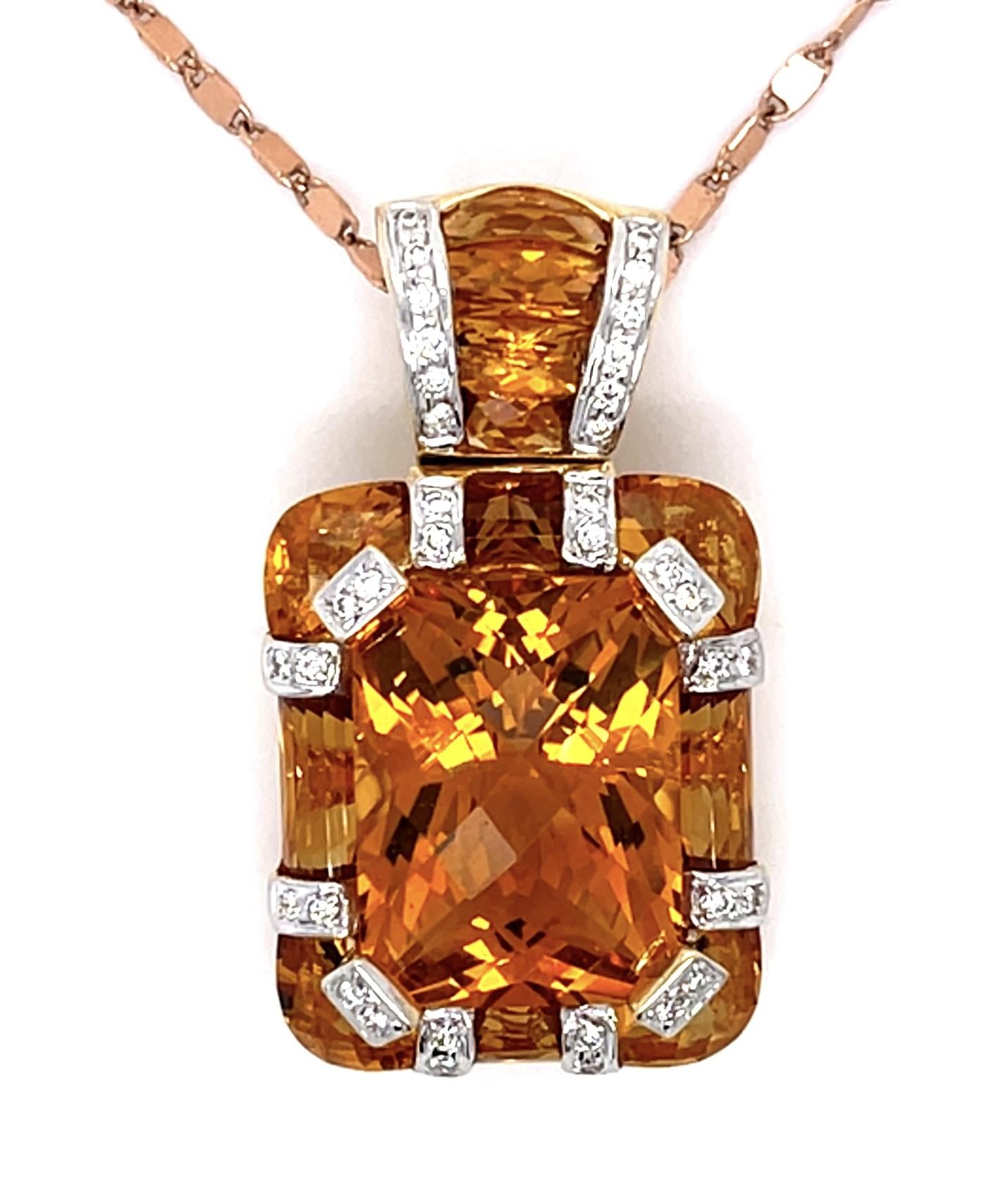 18ct Citrine .20ct Diamond 18KY Pendant Bellari Designer 11g 16" Chain