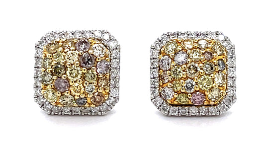 .75ct Fancy Yellow/Pink Diamonds .38ct White Diamonds 14KW Stud Earrings EFFY De