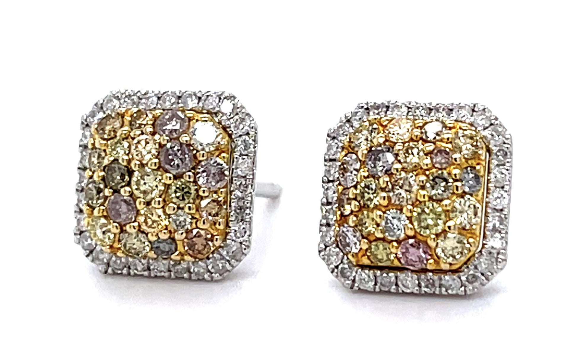 .75ct Fancy Yellow/Pink Diamonds .38ct White Diamonds 14KW Stud Earrings EFFY De