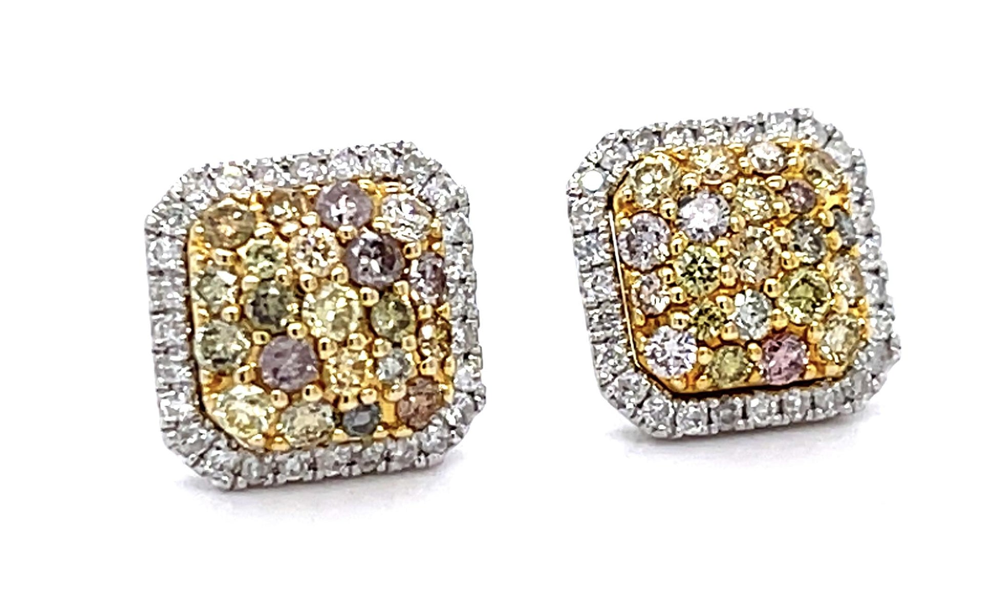 .75ct Fancy Yellow/Pink Diamonds .38ct White Diamonds 14KW Stud Earrings EFFY De