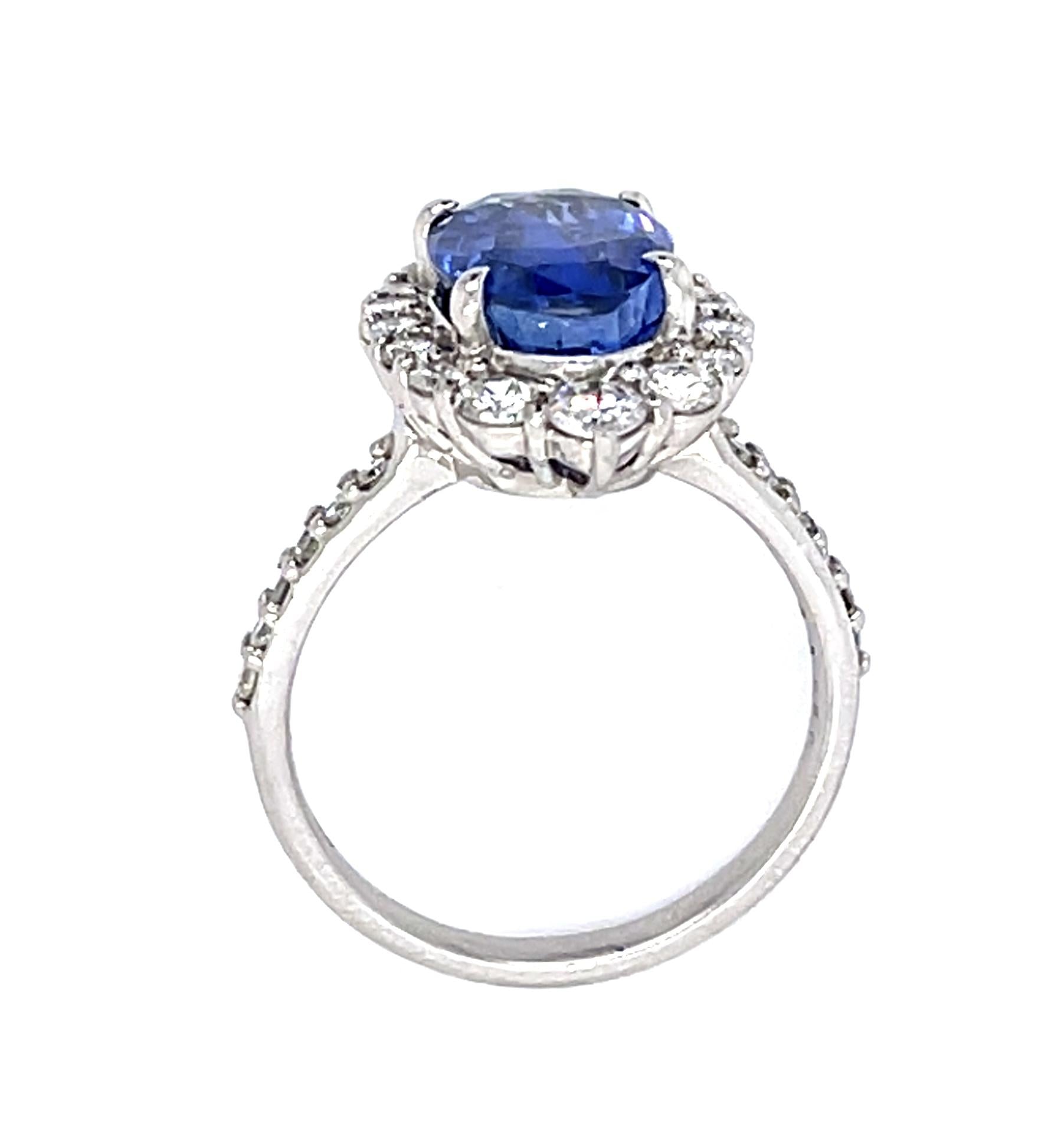 3.88ct Ceylon No Heat Oval Sapphire .80ct Diamond PT Ring