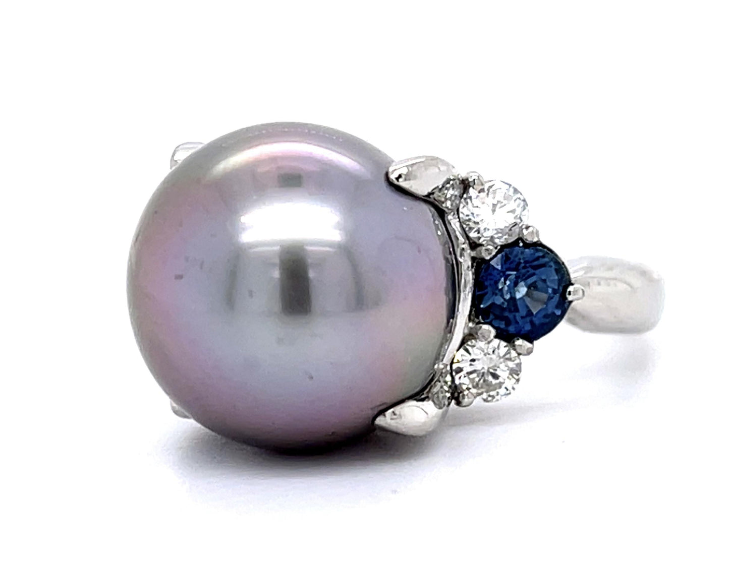 Estate  14.10ct Tahitian  Black Pearl &  1.04ctw Diamond Ring Circa 1980s Size 5