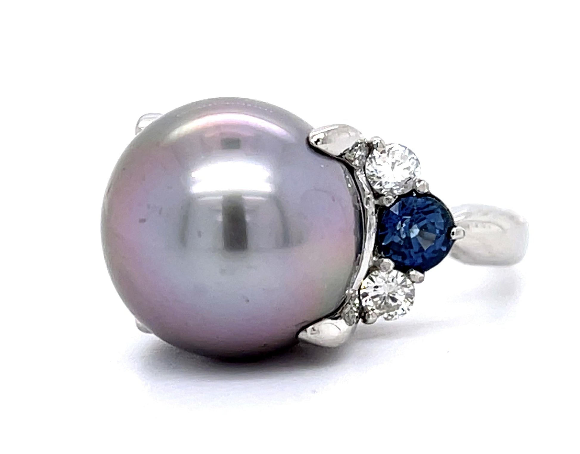 Estate  14.10ct Tahitian  Black Pearl &  1.04ctw Diamond Ring Circa 1980s Size 5