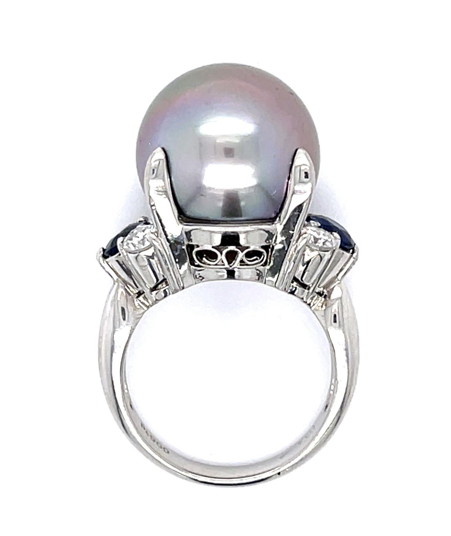 Estate  14.10ct Tahitian  Black Pearl &  1.04ctw Diamond Ring Circa 1980s Size 5