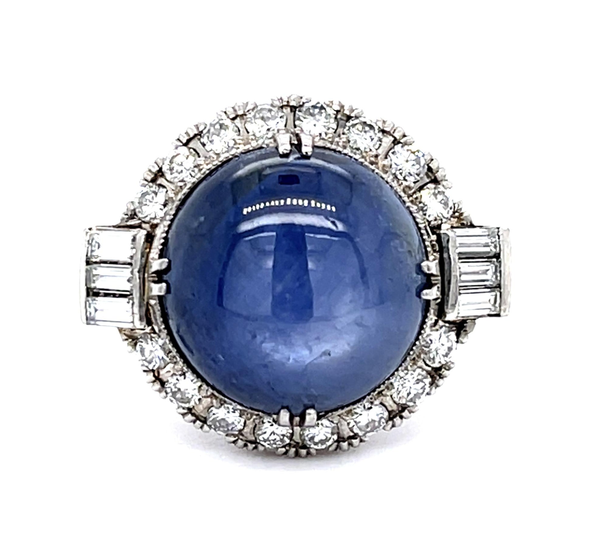 Art Deco 12.00ct Star Sapphire &  1.00ctw Diamond Ring Vintage 1930s Size 6