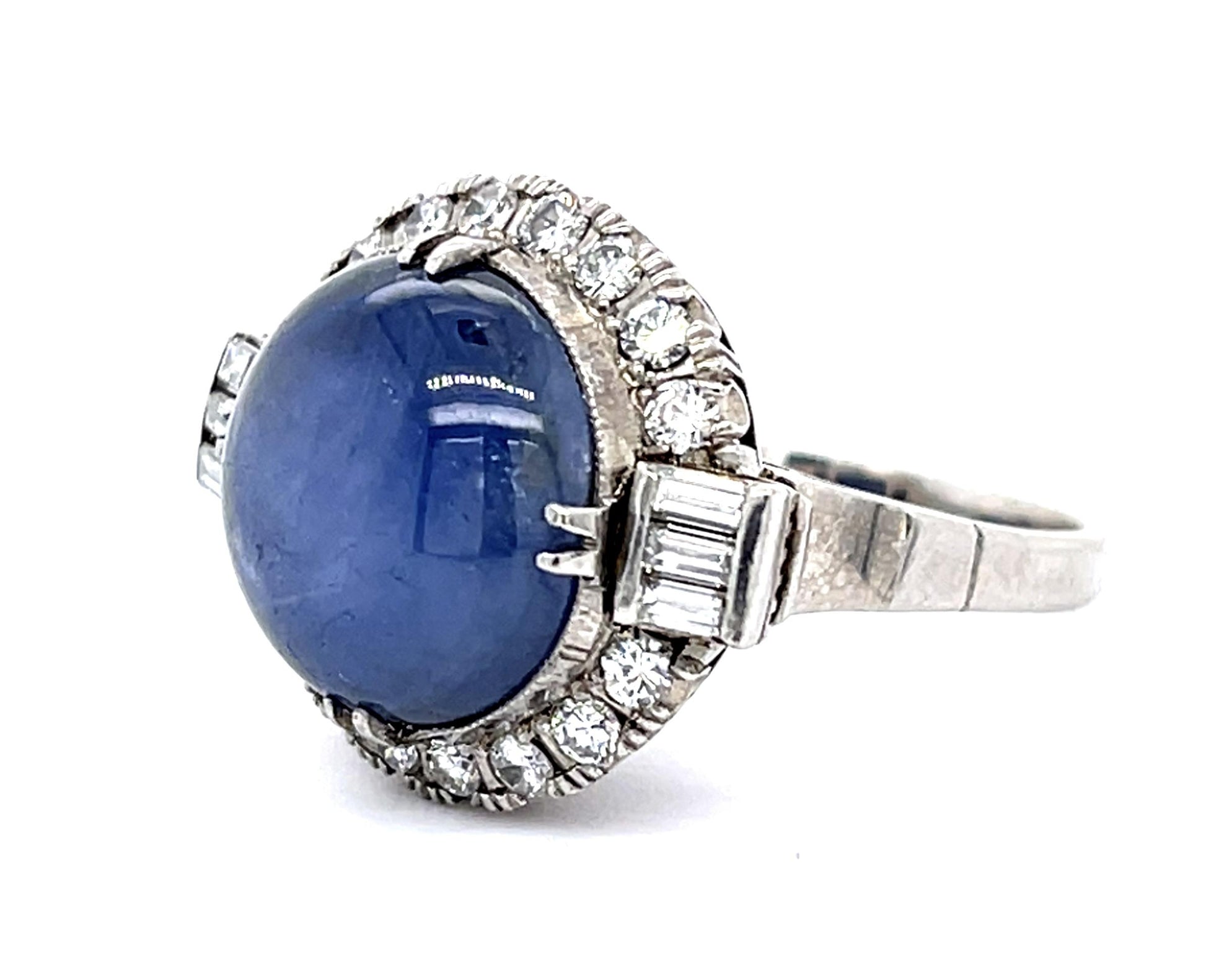 Art Deco 12.00ct Star Sapphire &  1.00ctw Diamond Ring Vintage 1930s Size 6