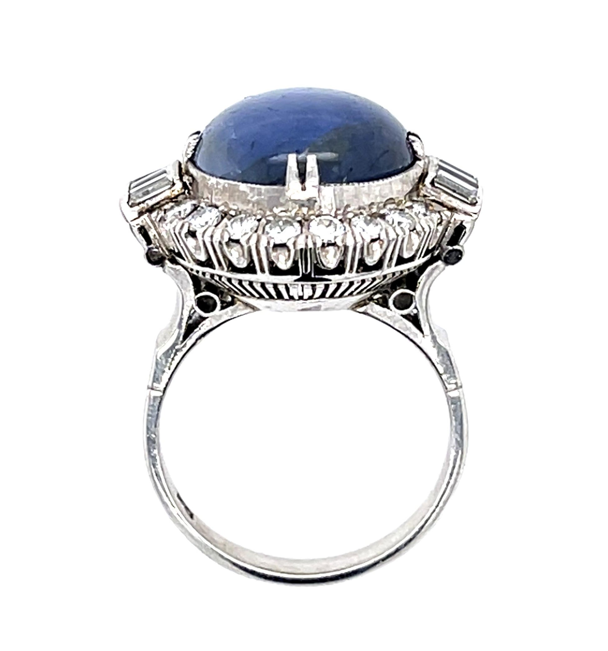 Art Deco 12.00ct Star Sapphire &  1.00ctw Diamond Ring Vintage 1930s Size 6