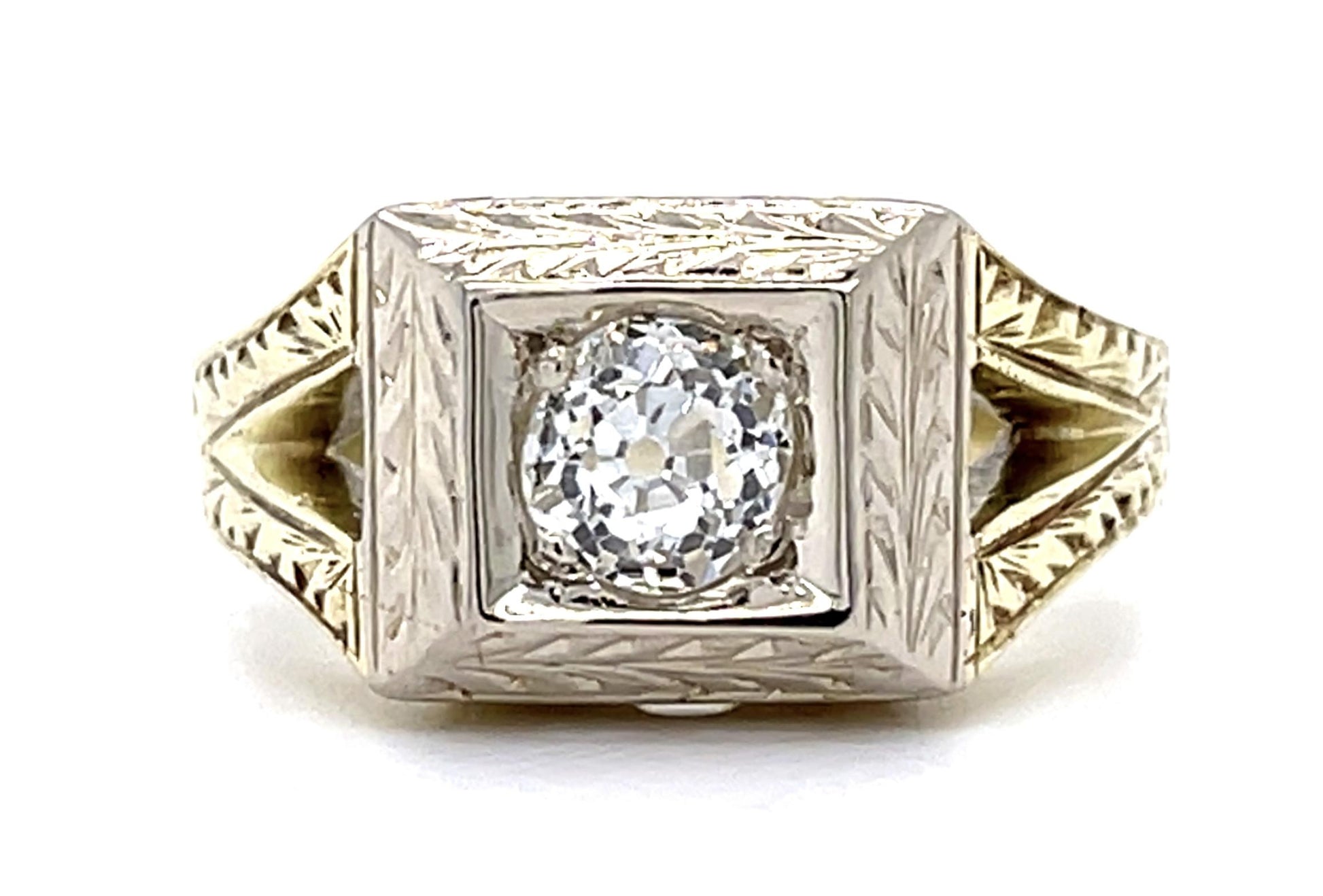 Original Art Deco .72ct Old Mine Diamond 14KY Ring (Vintage 1930s) 6.77g 7.50
