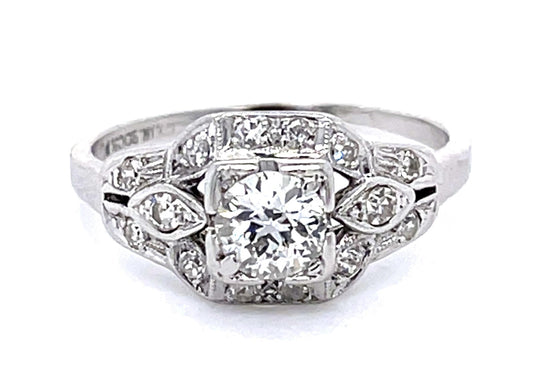 Original Art Deco .45ct Old European Diamond PT Ring (Antique 1920s) .34ct SD