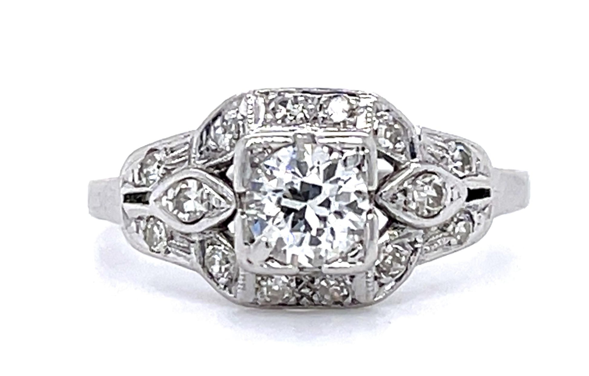 Original Art Deco .45ct Old European Diamond PT Ring (Antique 1920s) .34ct SD