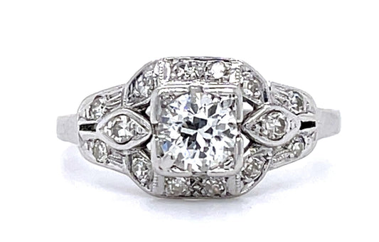 Original Art Deco .45ct Old European Diamond PT Ring (Antique 1920s) .34ct SD