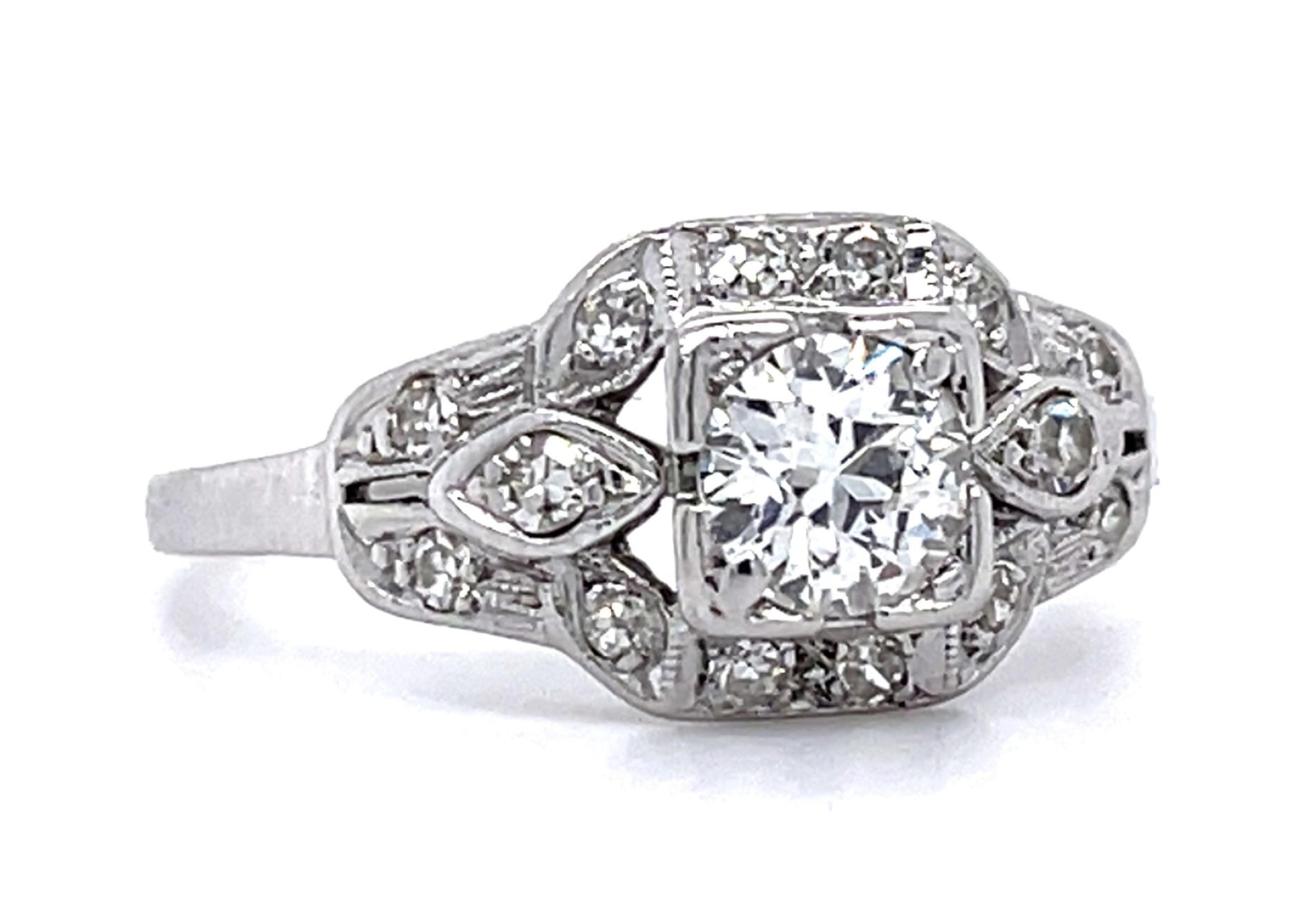 Original Art Deco .45ct Old European Diamond PT Ring (Antique 1920s) .34ct SD