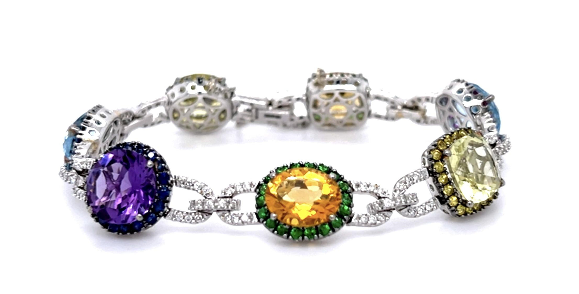 21ct Semi Prescious Gemstones 14KW Bracelet 1.25ct Dia 3.50ct Side Gem