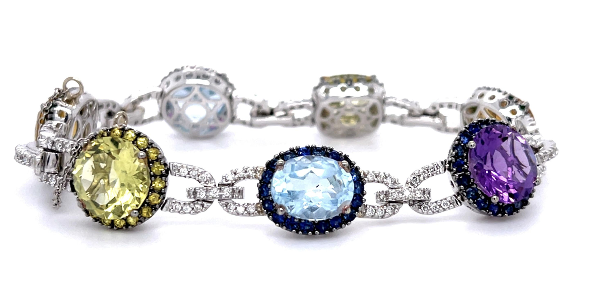 21ct Semi Prescious Gemstones 14KW Bracelet 1.25ct Dia 3.50ct Side Gem