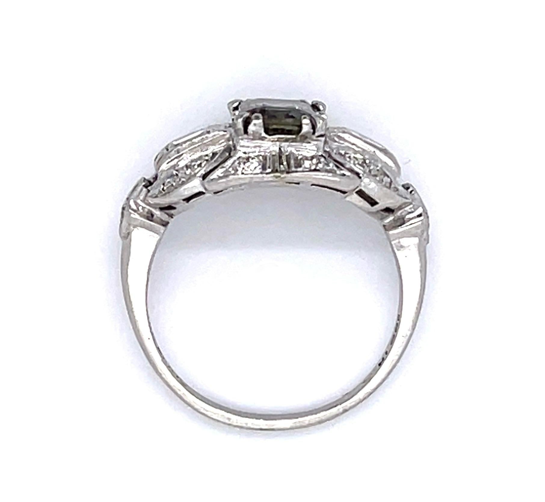 Art Deco .80ct Alexandrite .36ct Diamond PT Ring (Vintage 1930s) 2.93g 5 Size