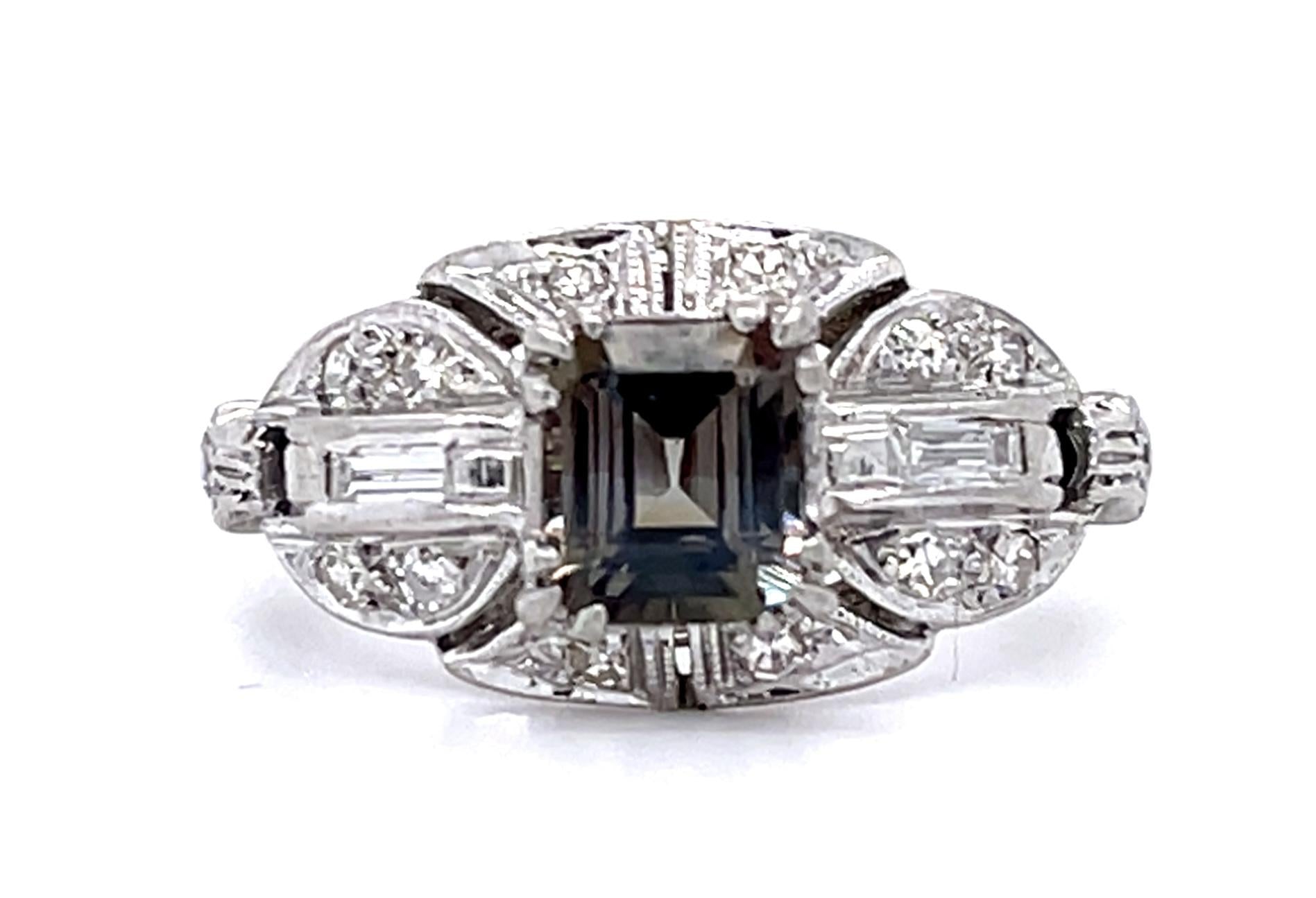 Art Deco .80ct Alexandrite .36ct Diamond PT Ring (Vintage 1930s) 2.93g 5 Size
