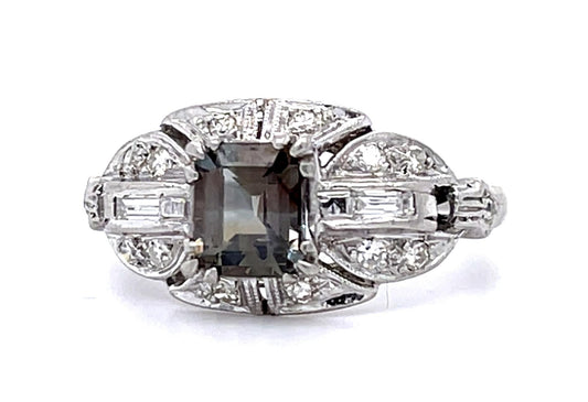 Art Deco .80ct Alexandrite .36ct Diamond PT Ring (Vintage 1930s) 2.93g 5 Size