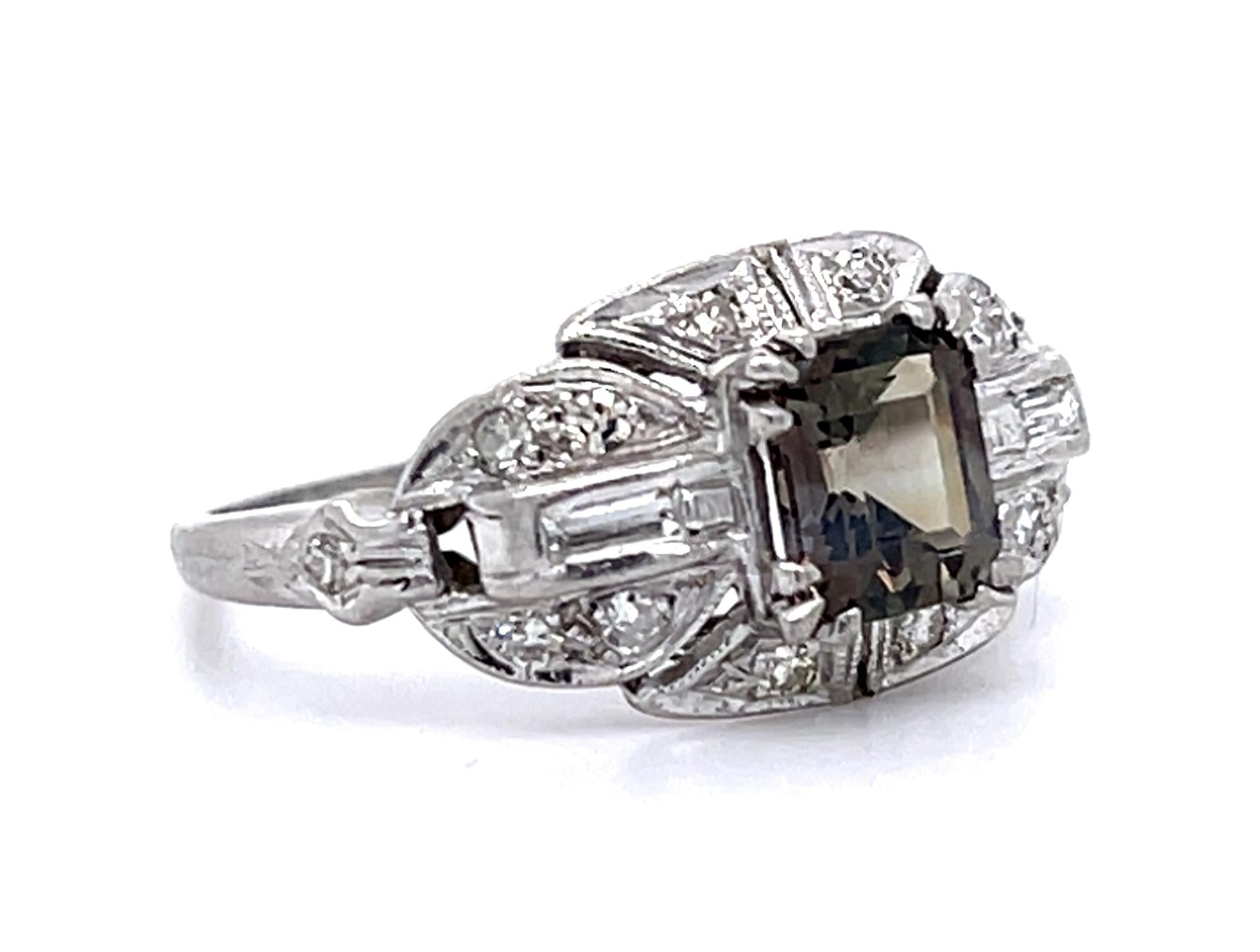 Art Deco .80ct Alexandrite .36ct Diamond PT Ring (Vintage 1930s) 2.93g 5 Size