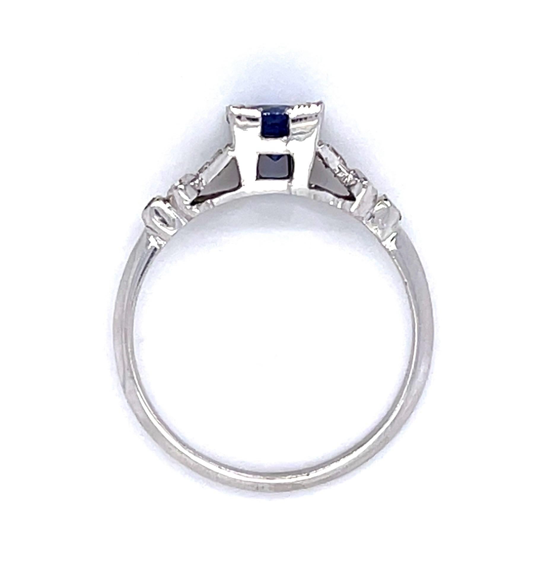 Art Deco .96ct Sapphire .28ct Diamond PT Ring (Antique 1920s) 3.48g 7.50 Size