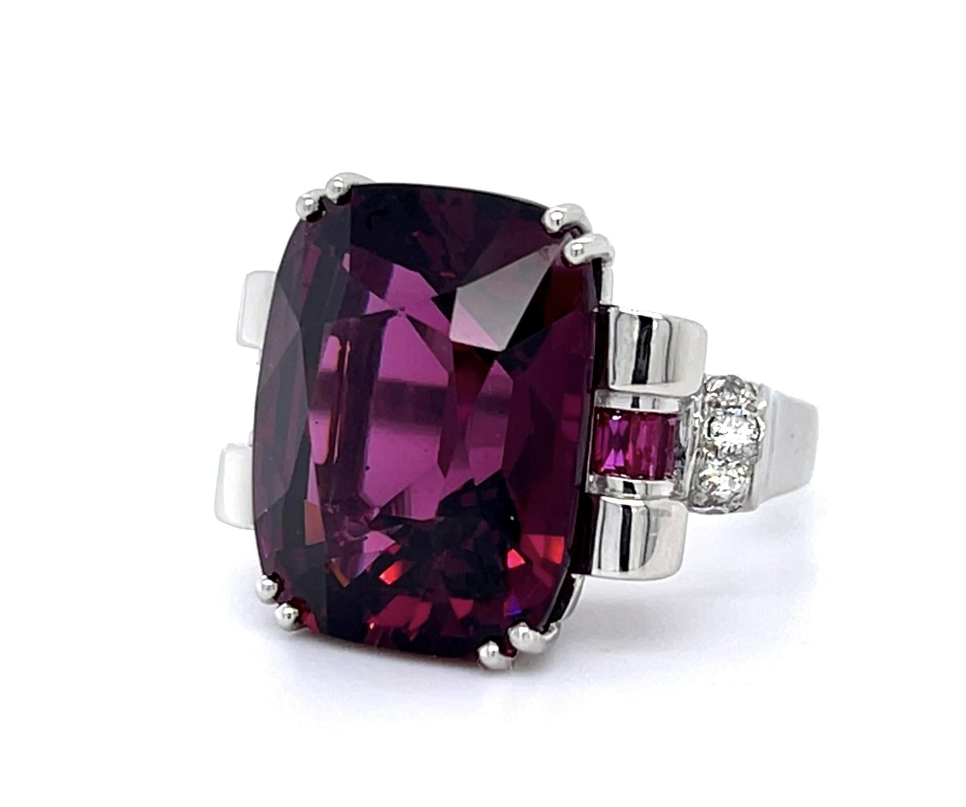 Retro 20.52ct Rhodolite Garnet .68ct Ruby PT Ring (Vintage 1940s) .24ct Diamond