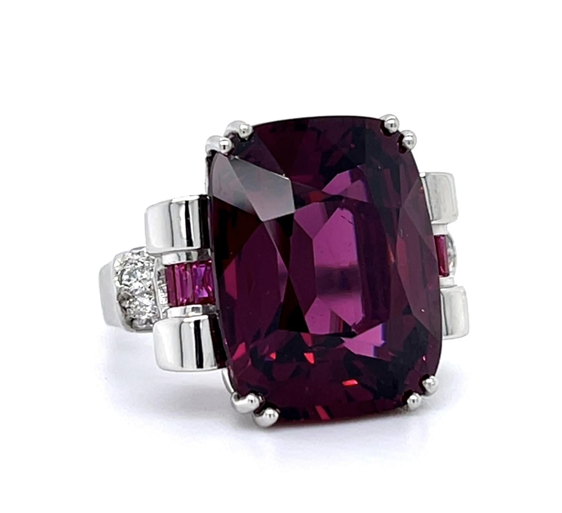Retro 20.52ct Rhodolite Garnet .68ct Ruby PT Ring (Vintage 1940s) .24ct Diamond