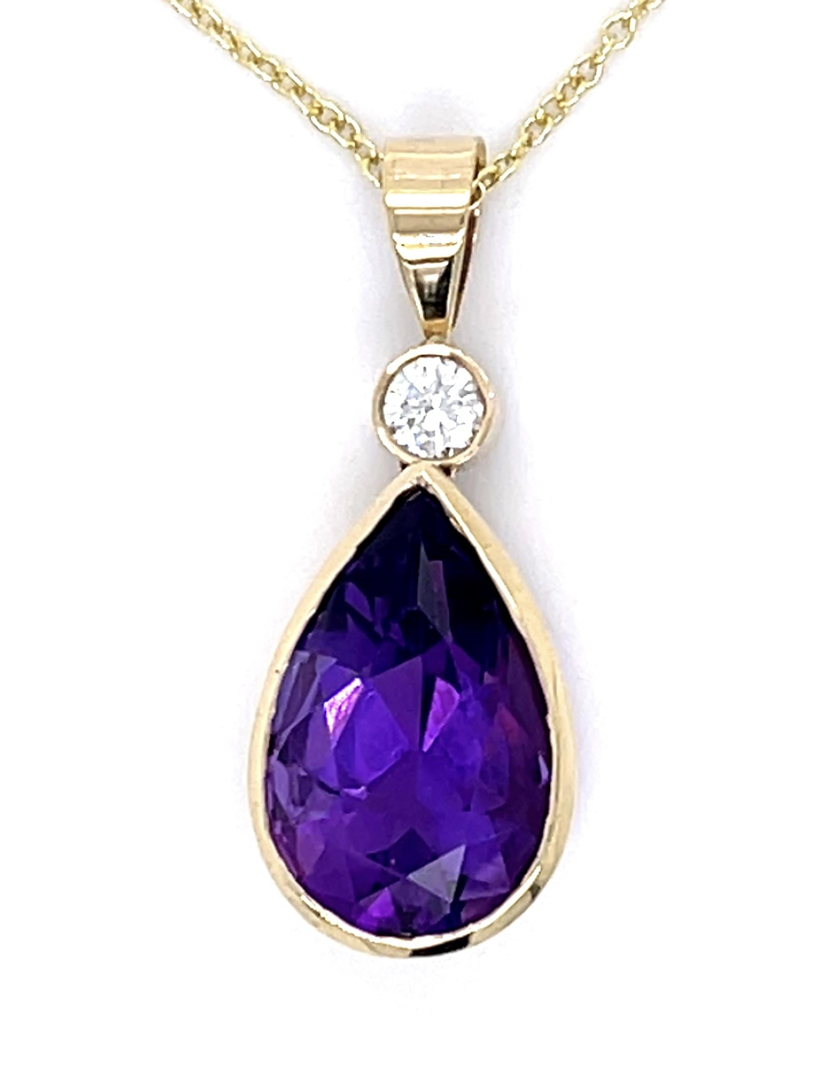 6ct Amethyst .16ct Diamond 14KY Pendant 3.60g 16"